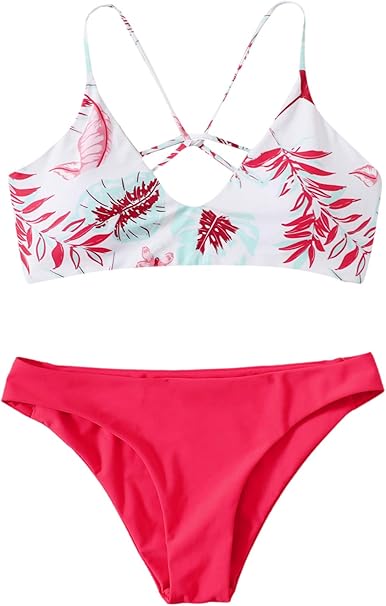 Women's Sexy Bathing Suit Floral Print Cross Back Bikini Set Swimsuits